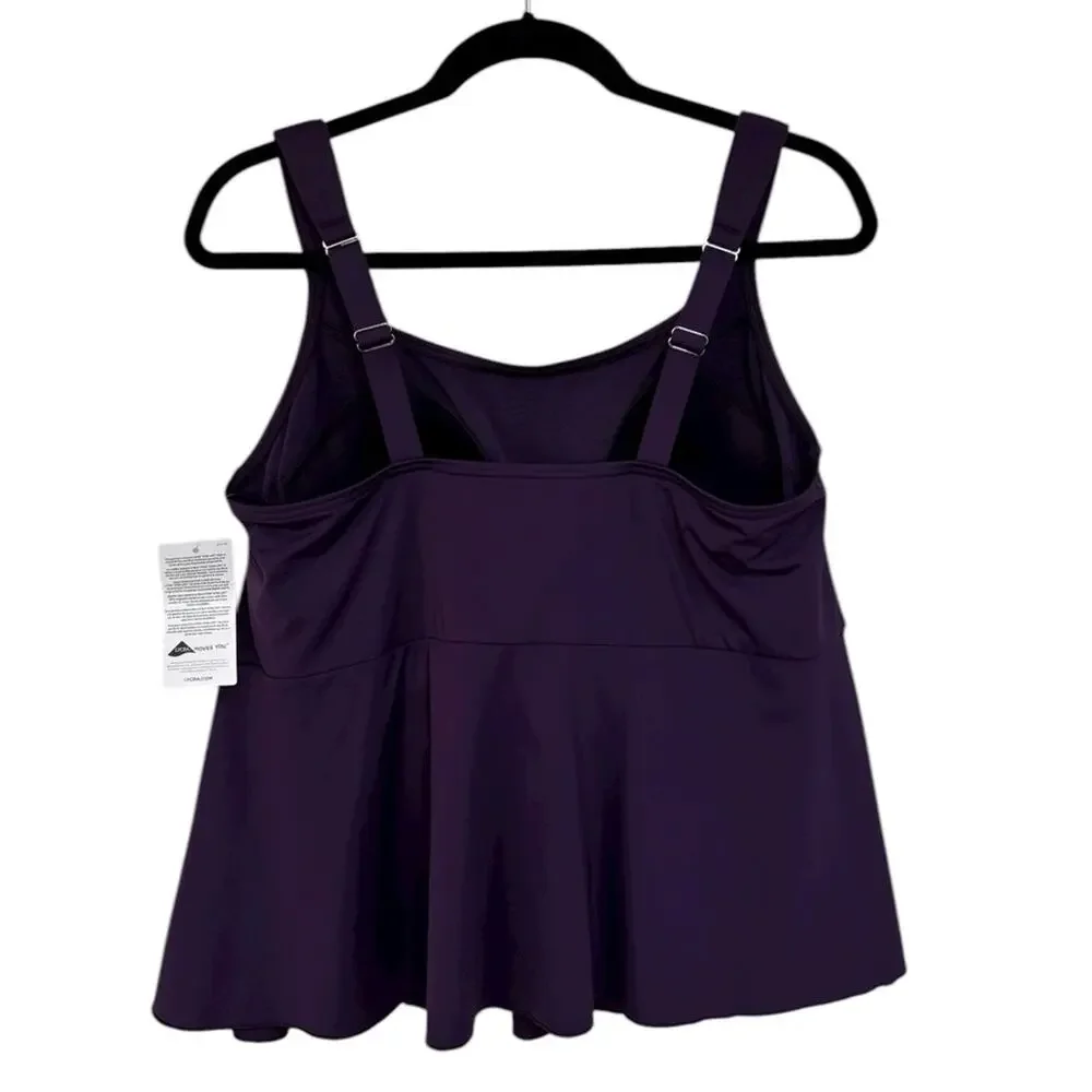 NWT Lands End Adjustable Scoop Neck Flutter Tankini Top in Purple - Size 1X